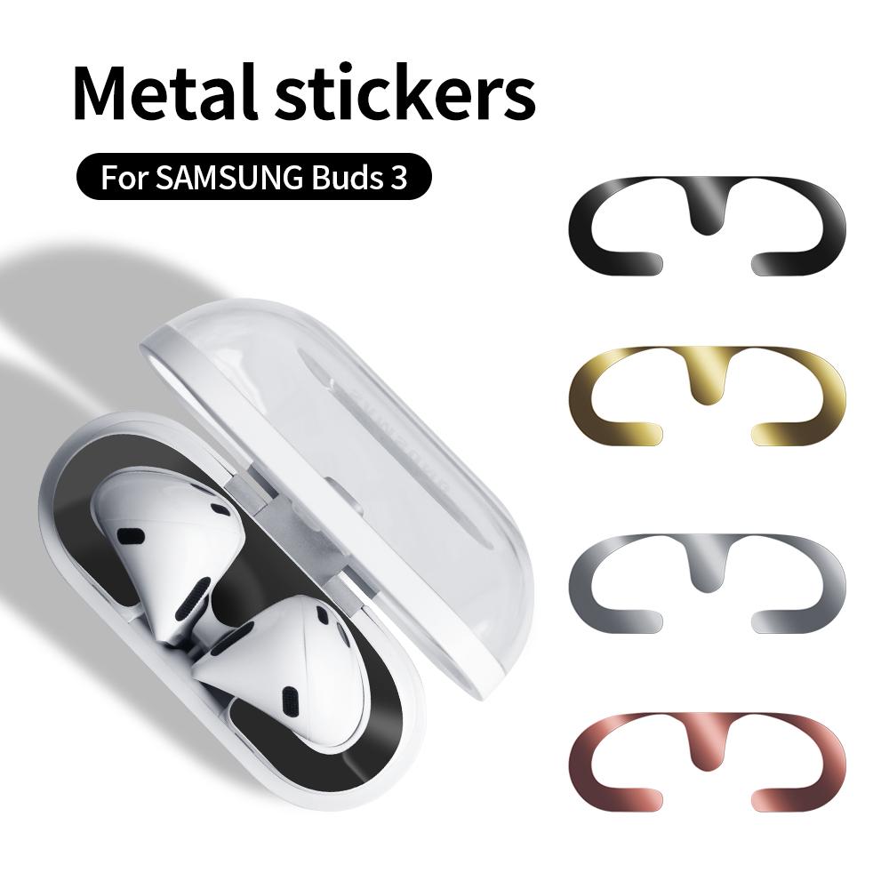 For Samsung Galaxy Buds3 Charging Case Bluetooth-compatible Earbuds Metal Sticker Anti-Dust Protective Decals