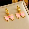 DIEYURO 316L Stainless Steel Pink Bowknot Heart Flower Pearl Pendant Necklace Earrings Bracelet Set New Trend Waterproof Jewelry