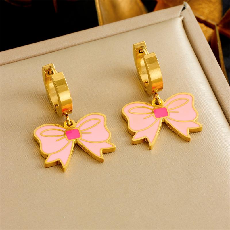 DIEYURO 316L Stainless Steel Pink Bowknot Heart Flower Pearl Pendant Necklace Earrings Bracelet Set New Trend Waterproof Jewelry