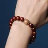 Small-leaf red sandalwood inlaid with silver zodiac three-in-silver six-character proverbs bracelet beaded Taoist bracelet New Chinese ancient style