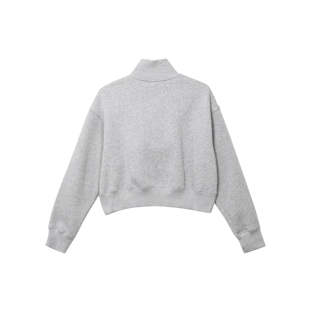 Nike Solid Logo Print Half-Zip Crop Long Sleeve Polo Shirt Women Tops Grey DQ5768-063