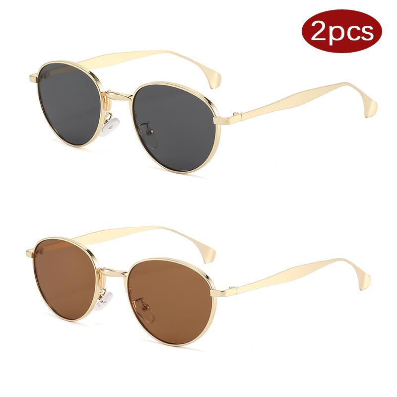 Car Sunglasss 2pcs Vintage Oval Metal Punk Sun Glasses Women Luxury Brand Designer Shades Fashion Small Frame Casual Eyewear
