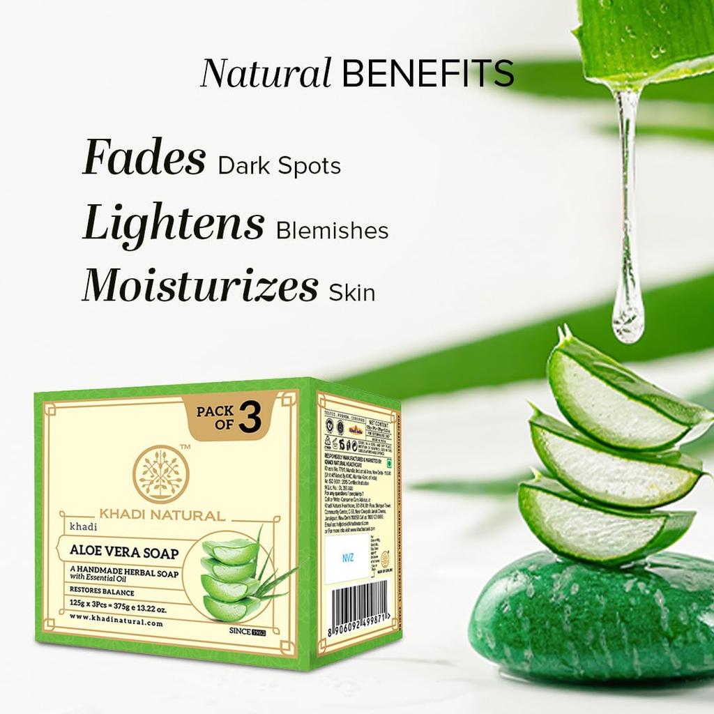 Khadi Natural Aloe Vera Soap Pack of 1 125g X 3 PCS| Herbal Bathing Bar for Gentle Skin Care and Daily Use