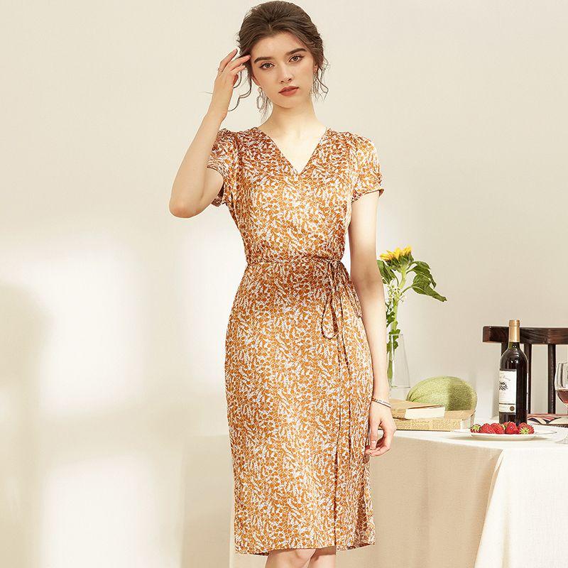 

Summer V Neck Chiffon French Retro Waist-Controlled Dress Figure color S