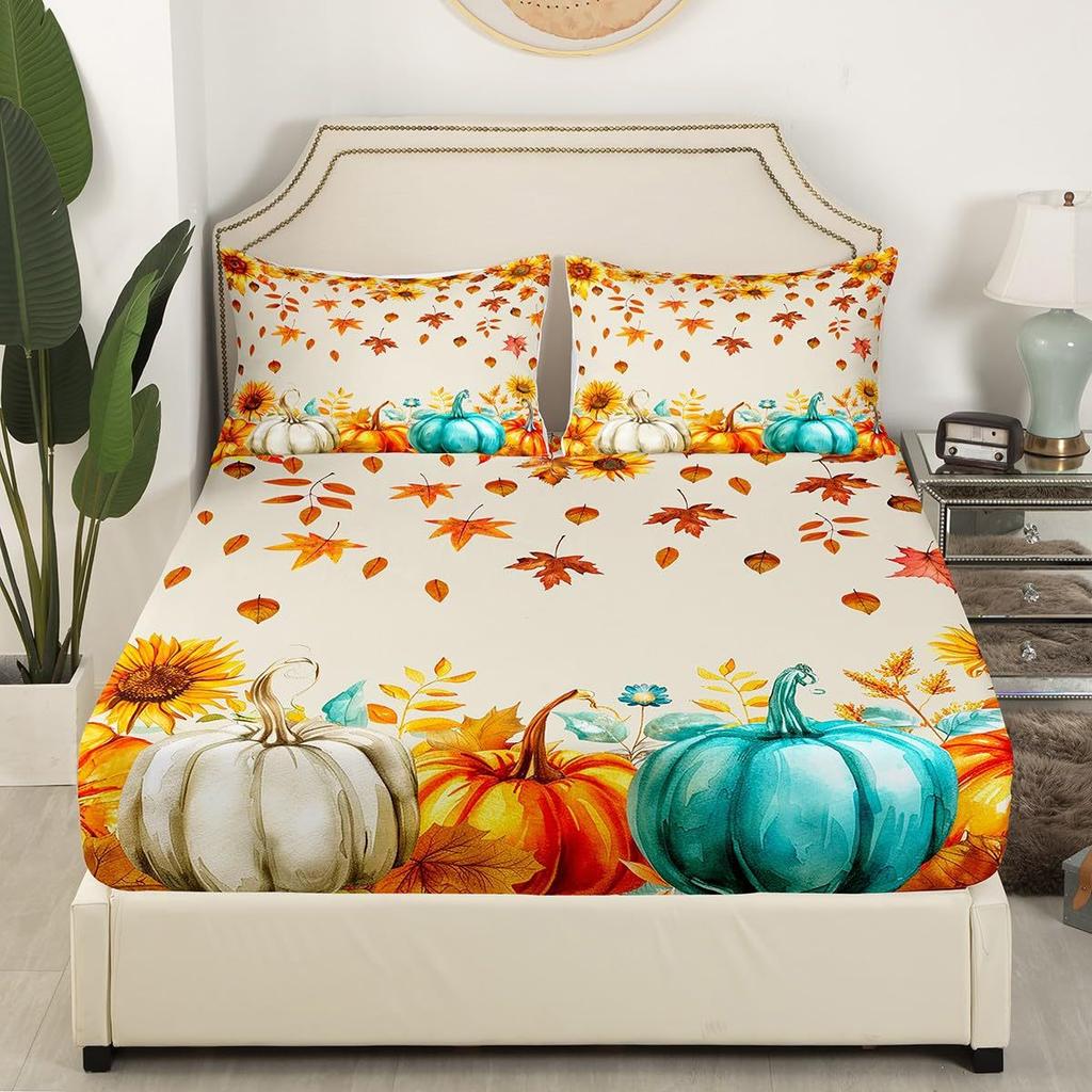 Autumn Harvest Pumpkin Pattern Sheet Four-piece Bedding Set Bedding Set Bedroom Dormitory Bedding Decoration
