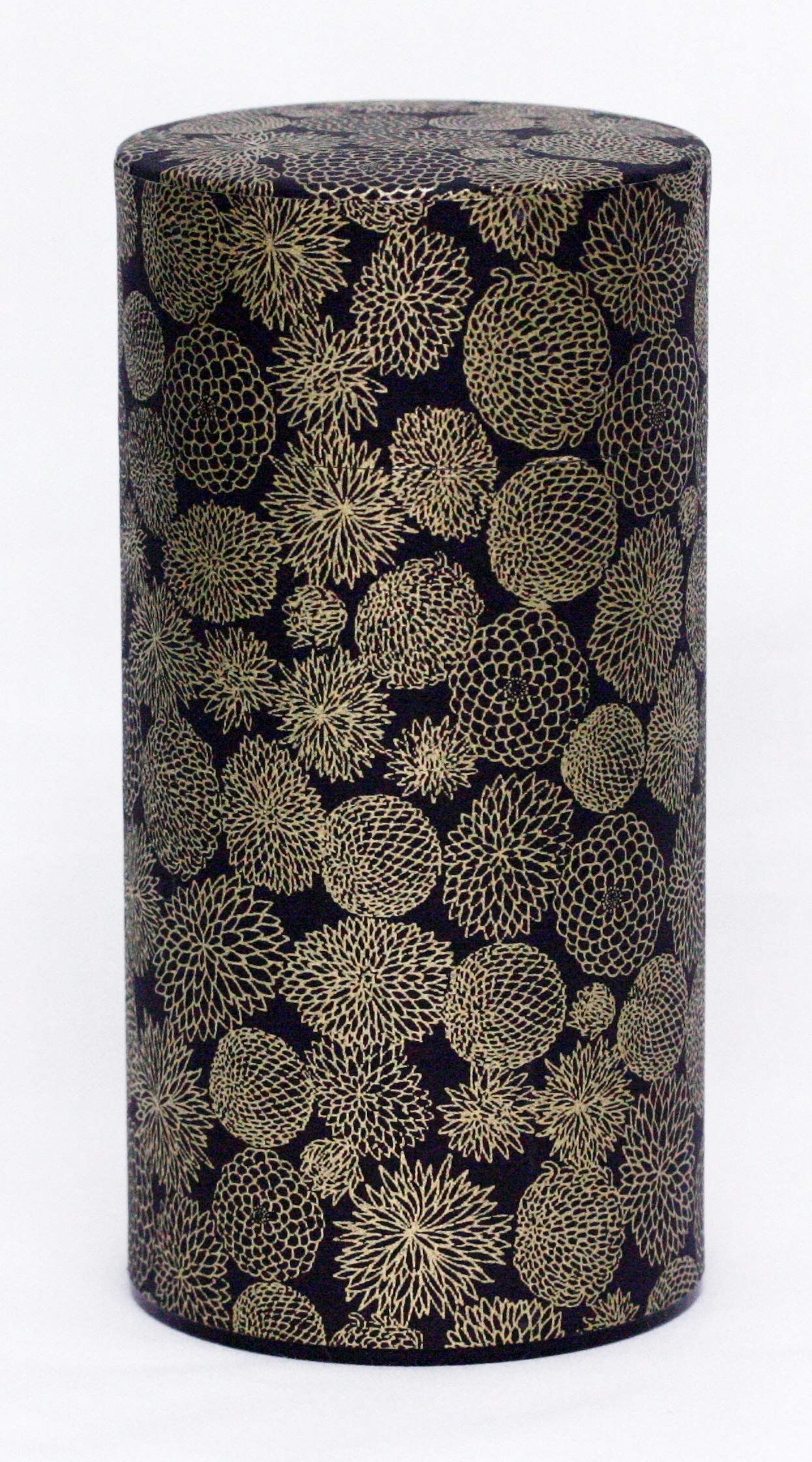 

Kotodo Takahashi Seisakusho Tea Caddy Japanese Paper Washi Dyed Can Long 200g Golden Flower #69 Black Gold Flower