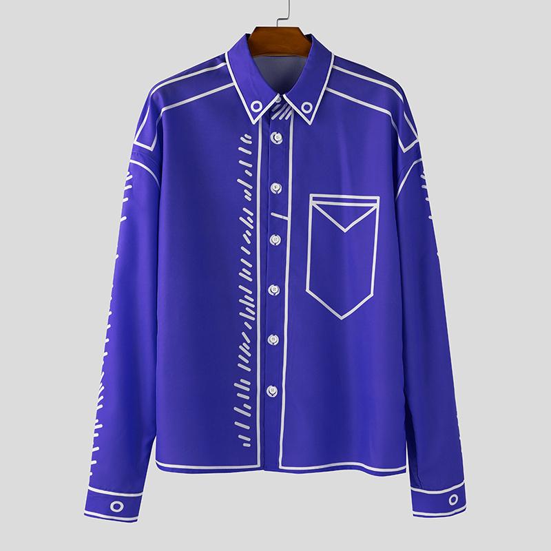 INCERUN Oversized Men Casual Long Sleeve Stitching Buttons Up Shirts Tops
