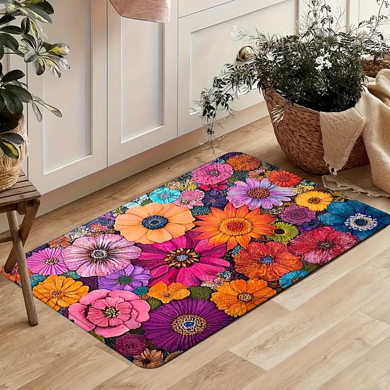 Spring Door Mat Hello Spring Flower Tulip Pattern Entrance Rug Modern Home Indoor Outdoor Decor Soft Non-Slip Welcome Carpet