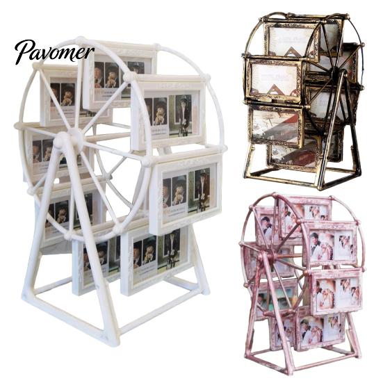 Ferris Wheel Photo Frame 16 Photos Rotating Picture Vintage Windmill Display Embossed for Family Wedding Travel Memories Home Office Table Decor