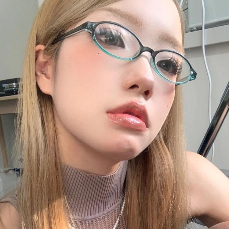 Retro modrozelený oválný brýlový rám - Styl influencerky Xiaohongshu, evropský a americký design, kompatibilní s myopickými dioptriemi