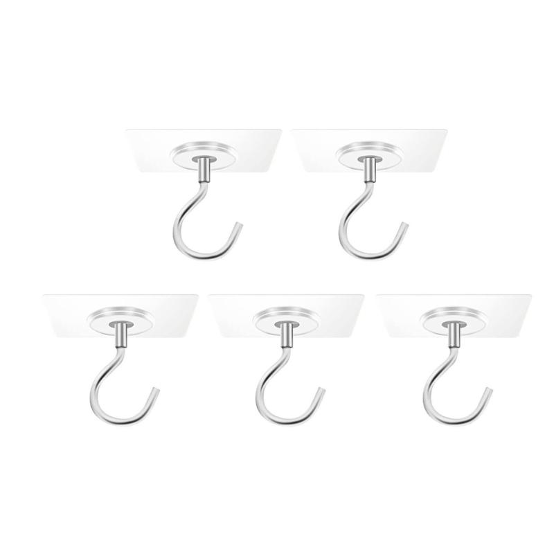 1-10pcs Adhesive Ceiling Hooks No Drill Hanging Hook for Hanging Plant Wind Chimes Stainless Steel Outdoor Adhesive Hook