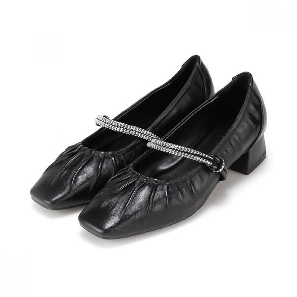 Barbara Leather Shirring Jewel Mary Jane Women S pumpS 4cm Bbj120bk 225mm