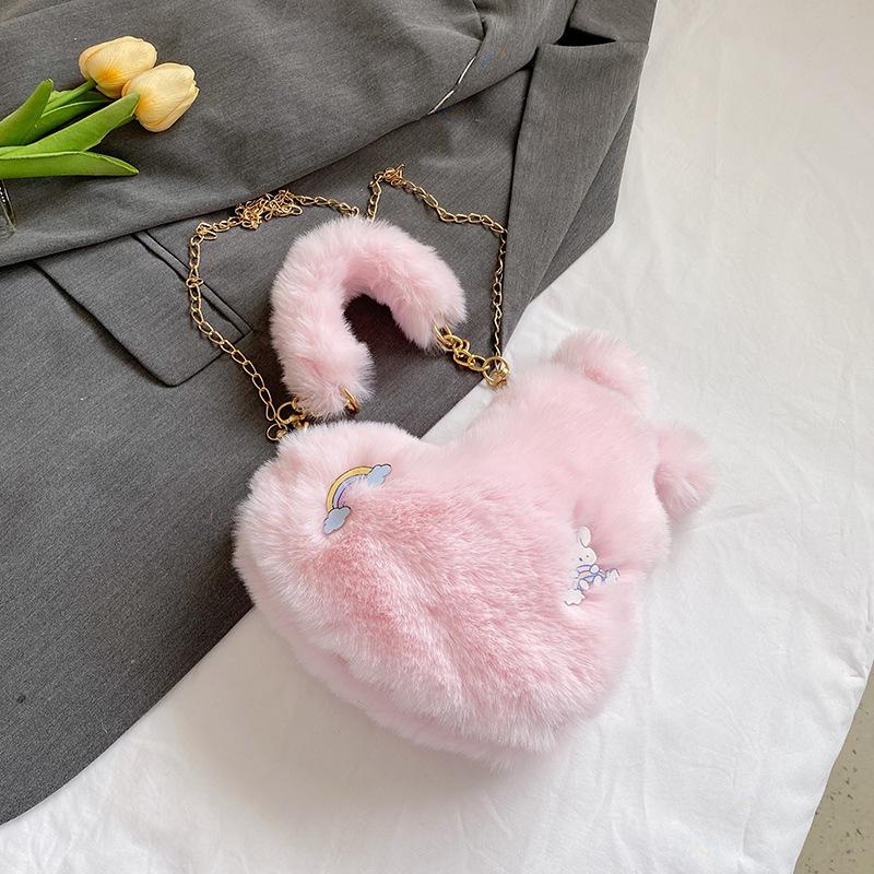 2025 Autumn and Winter New Small Bag Fashionable Versatile Love Wool Bag Plush Shoulder Messenger Bag