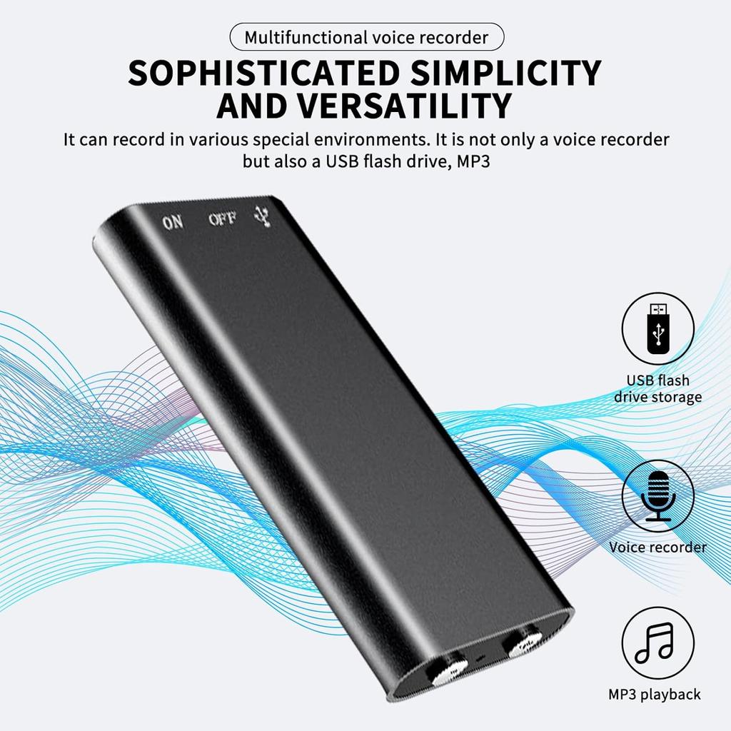8GB/16GB Ultra-Slim Mini Voice Recorder Digital Professional Grade Voice Activation Noise Reduction Recording MP3 Player