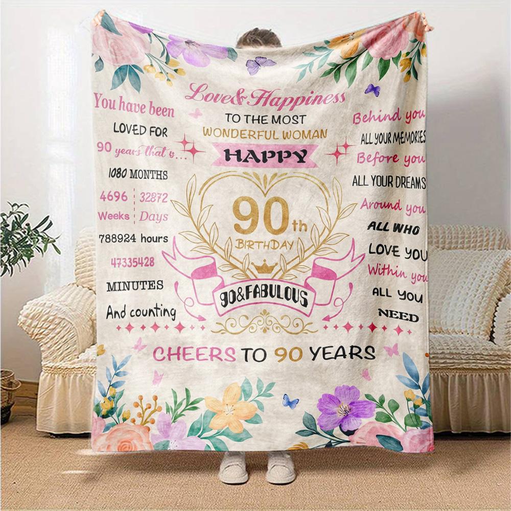 90Th Birthday Celebration Throw Blanket Durable Comfort for Sofa Couch Office Bed Picnics Four Seasons Universal Gift Camping Accessory Y26