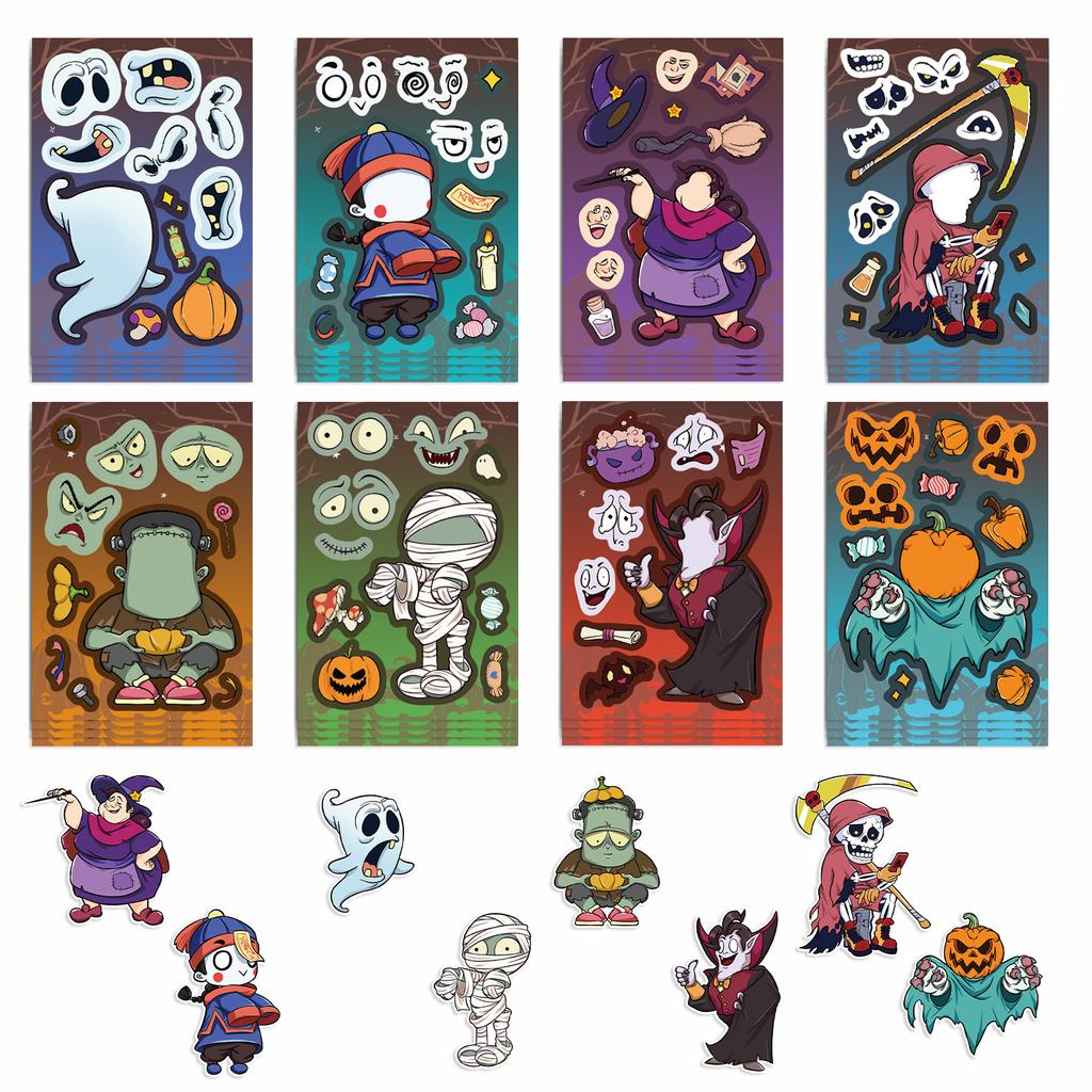Игрушка Пазл Наклейки Хэллоуин Сделай Лицо Наклейка Рукоделие Водонепроницаемые Повторяющиеся Наклейки