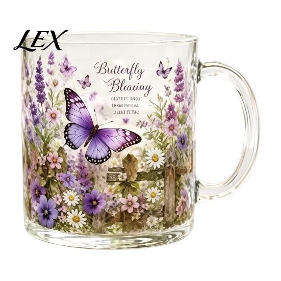 Unique Painted Glass Mug Morning Tea Cup, Hummingbird Flower Pattern Tumbler with Gold Rim, Nature Elegant Edge Cup Themed Glassware for Coffee Juice