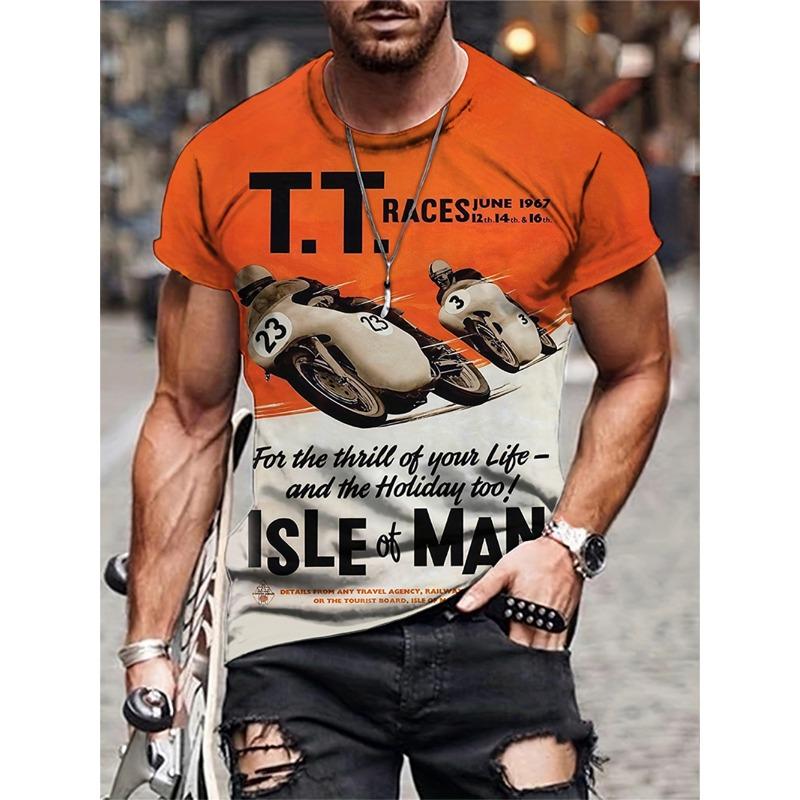 T-Shirt for Men's Motorcycle Printed 3D Tshirts Summer Oversized T Shirts Men's Short Sleeve Tops Men's Clothing Streetwear