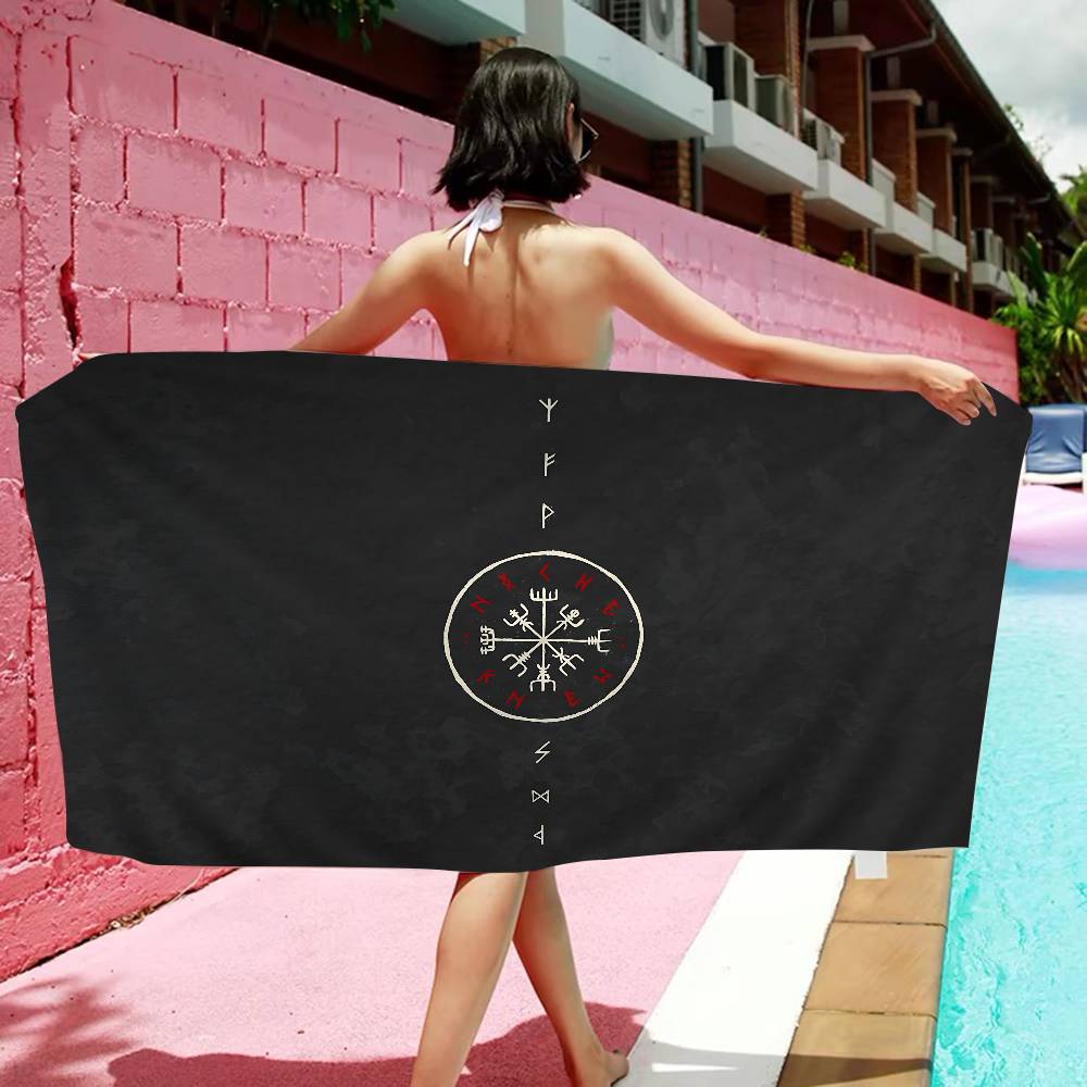 V-Viking Logo V-Vegvisir Luxus Große Mikrofaser Strandtücher Schnelltrocknendes Handtuch Sandstrandhandtücher Handtuch für den Pool für Reisen