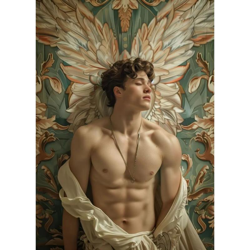 Two European Boys Wearing Wings Poster Handsome Gay Boy Love Prints Canvas Painting for Wall Art Living Room Home Decor Mural