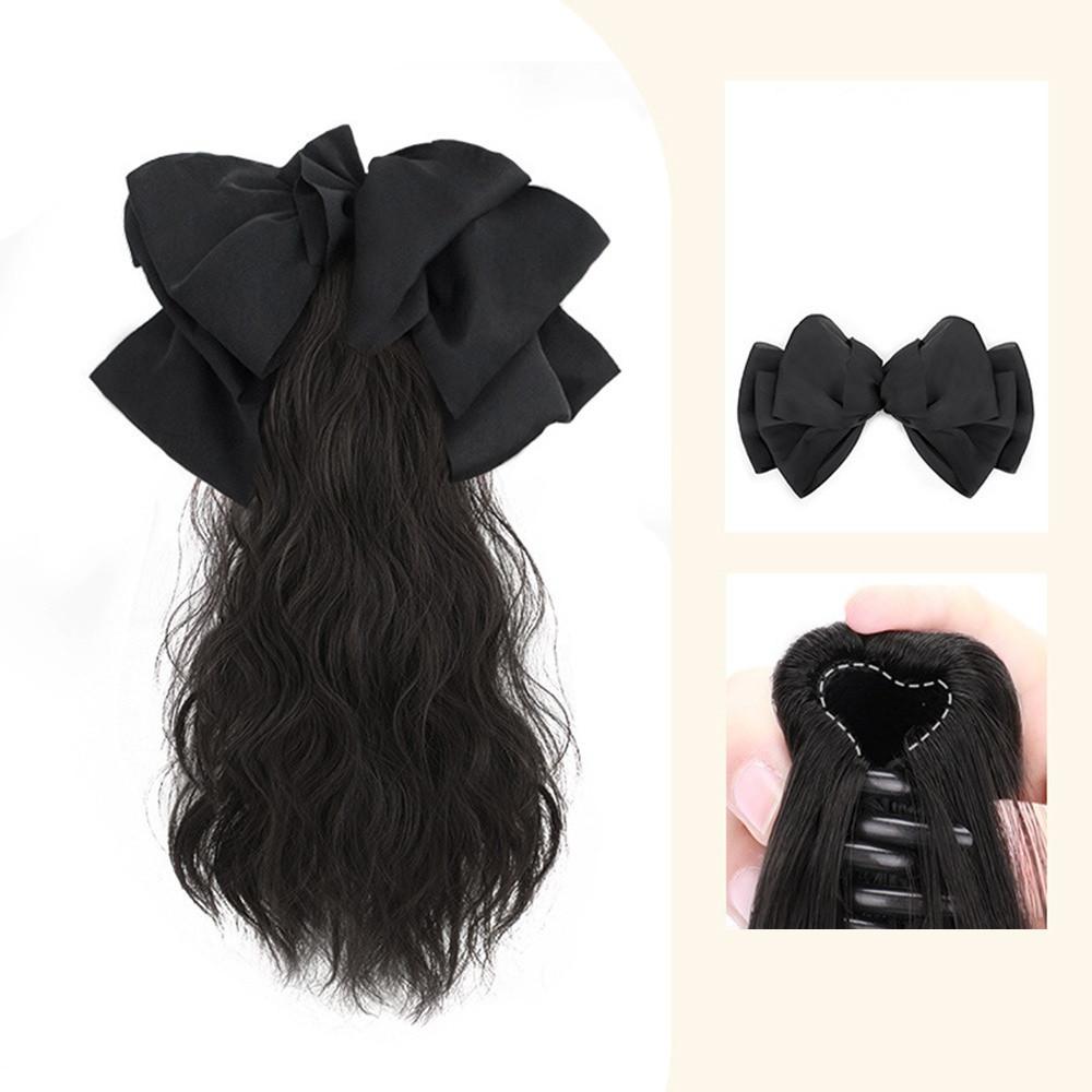 Pferdeschwanz Synthetische Perücke Lang Lockig Haarspange Simuliertes Echthaar Süße Schleife Tiefer Zopf