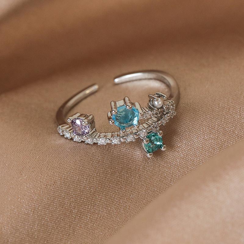 

Light luxury niche European and American zircon love ring, female ins design open index finger ring opening adjustable
