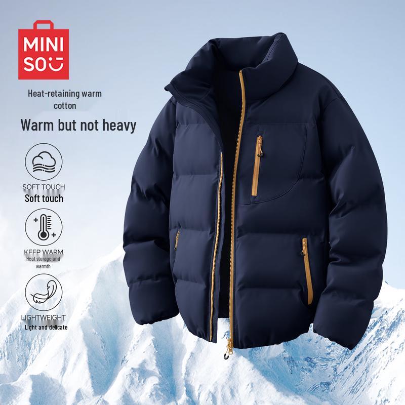 MINISO Men's Color-Block Fleece-Lined Winter Padded Jacket