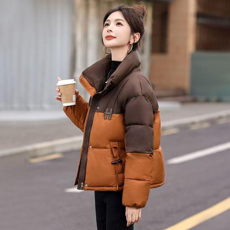 Women's 2025 Winter Fashion Slim Color Block Cotton Coat - Small Size, Thick, and Warm