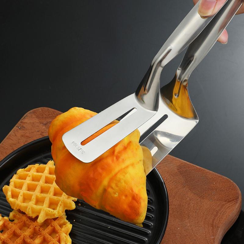 Stainless Steel Steak Tongs Clip Multifunctional BBQ Tongs Frying Fish Spatula Bread Frying Shovel Clip Household Kitchen Tool