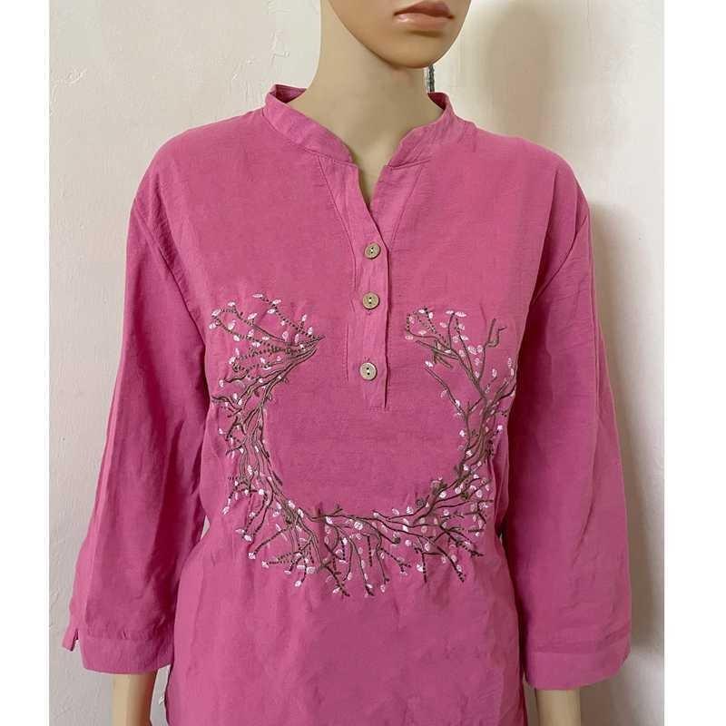 Cotton Linen Top for Summer Women's Loose Fitting Women's Clothing Slimming Linen T-shirt Chinese Style Belly Covering Blouses Shirts