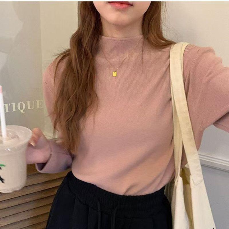 Simple Long-Sleeve Knit Sweater: Versatile Solid Color, Half-High Collar, Perfect for Autumn and Winter
