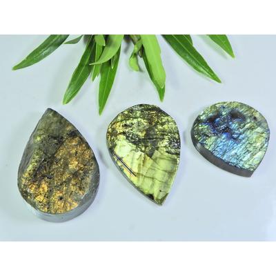 33X32-31X42MM Natural Multi Labradorite Durzy Pear Cabochon Gemstone 3Pcs LL-955