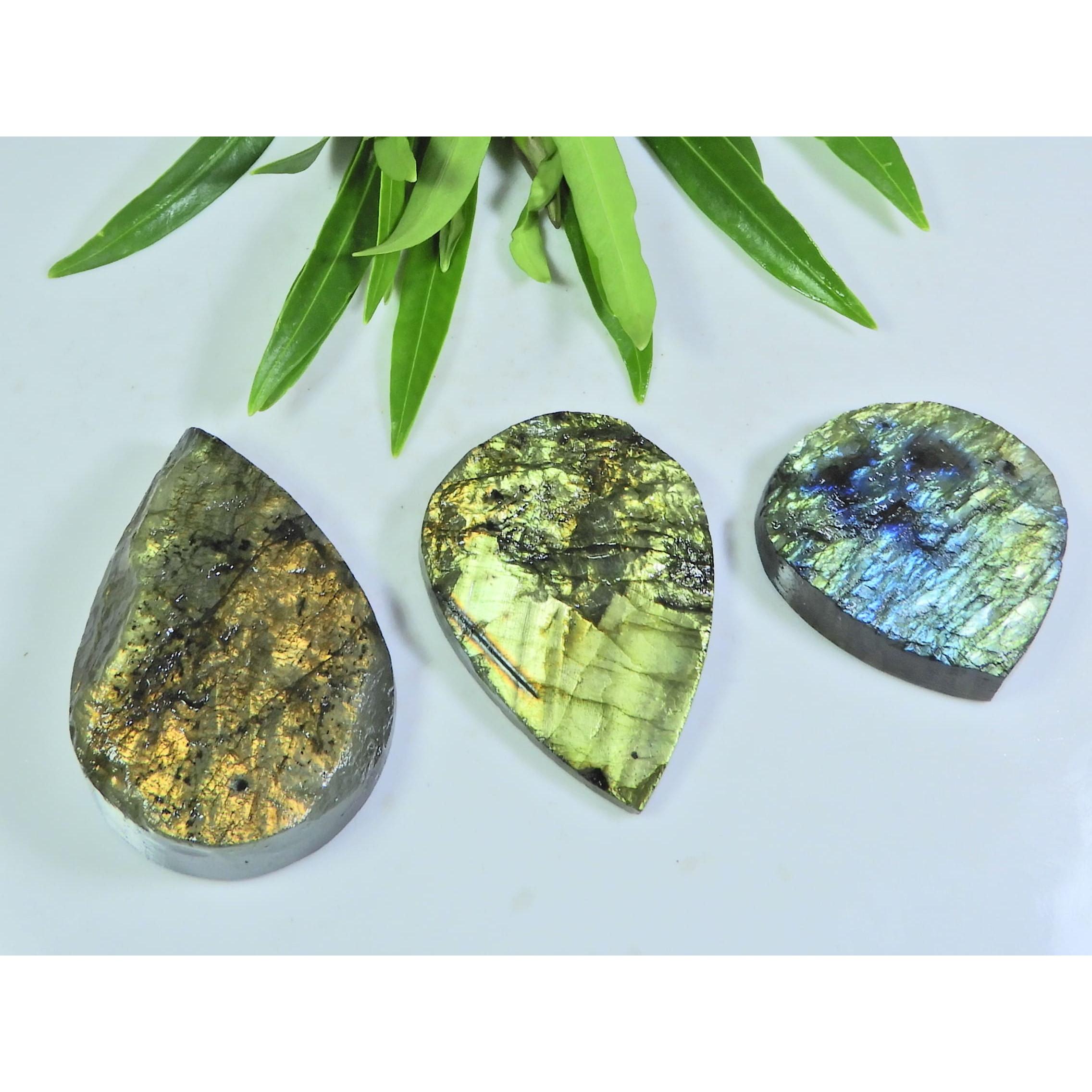 

33X32-31X42MM Natural Multi Labradorite Durzy Pear Cabochon Gemstone 3Pcs LL-955