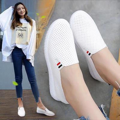 Women Sneakers White Flats Cut-Out Woman Loafers Pu Leather Slip On Shoes Low Heels Casual Shoes Espadrilles Ladies Shoes