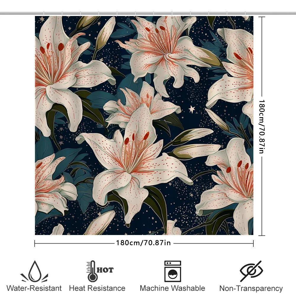 Stylish Bath Shower Curtain Floral Pattern For Bathroom Decorations Waterproof Fabric Various Sizes Available