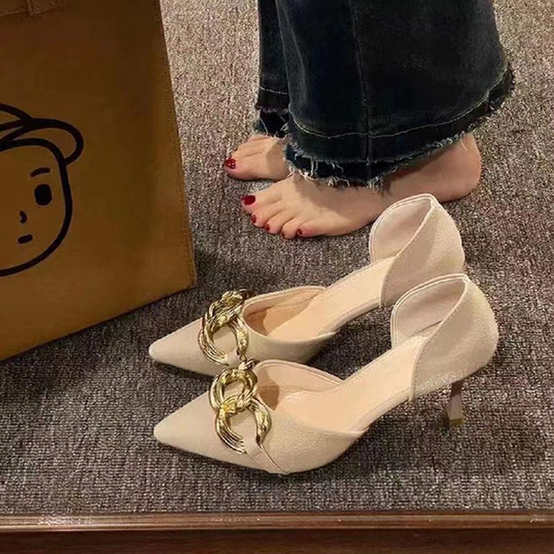 Nude High Heels Women's 2025 New Design Sense Niche French Thin Heels Pointed Princess Not Tired Feet Single Shoes Women