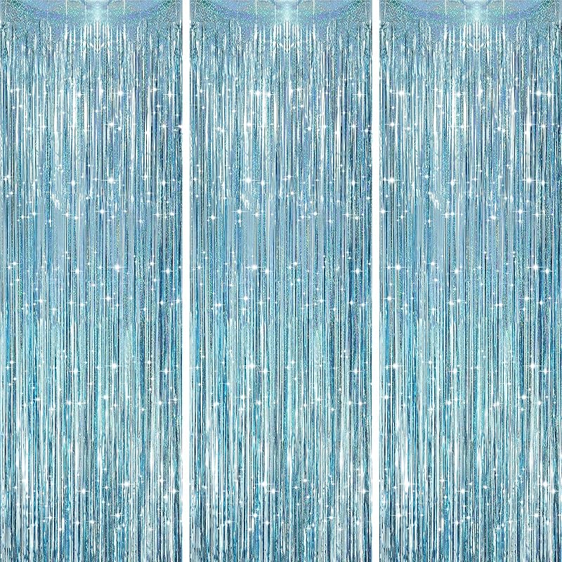 3 Pack 3.3x8.2 Feet Gold Foil Fringe Backdrop Curtains, Tinsel Streamers, Fringe Backdrop for 2025 New Years Eve, Graduation, Birthday, Baby Shower,