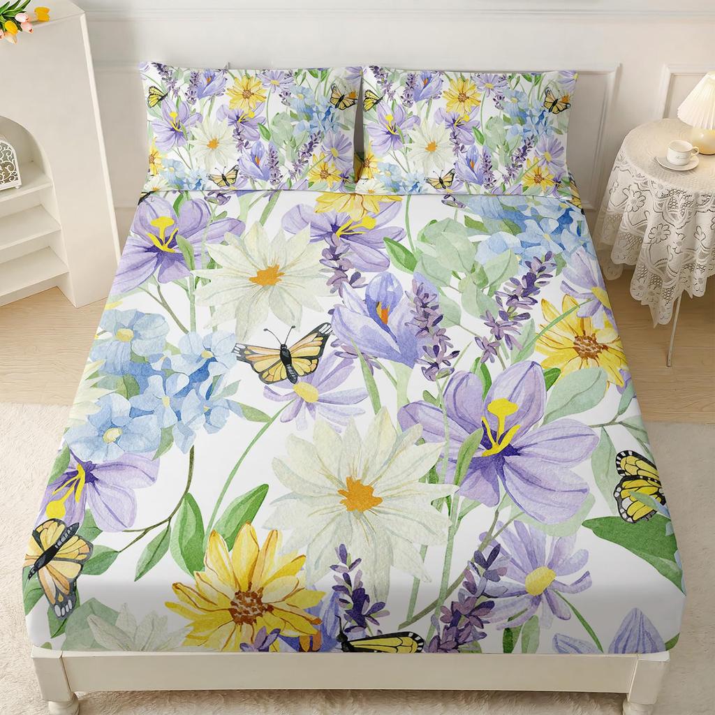 Cute Cartoon Cat Pattern Bed Hat Three-Piece Digital Printing Bedding Set Adult Children