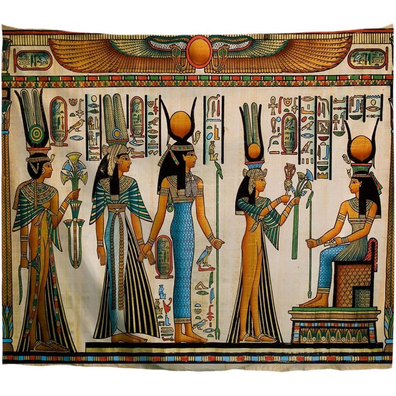 Tapestry Egyptian papyrus depicting Queen Nefertari. 75x100