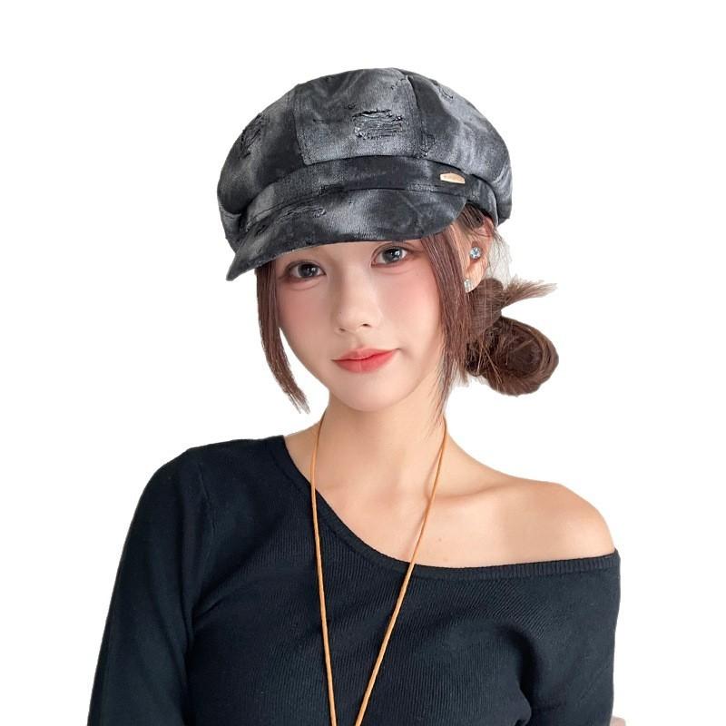 Ripped Fashion Design Women Casual Denim Beret For Fall And Winter Use Daily