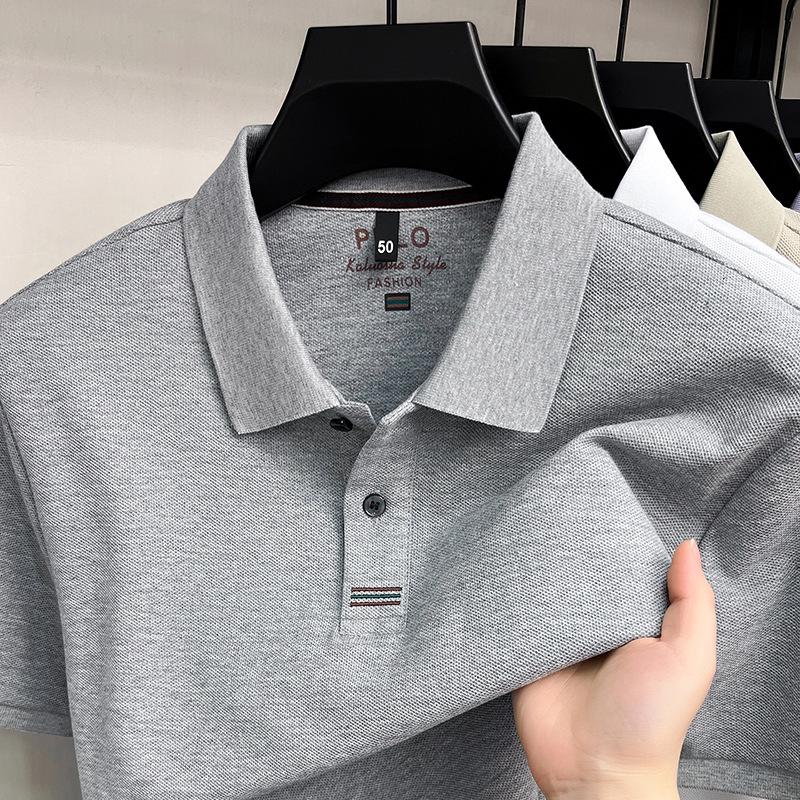 100% Cotton Men s Short Sleeve Polo - 2026 Summer Solid Breathable Lapel Shirt 4XL