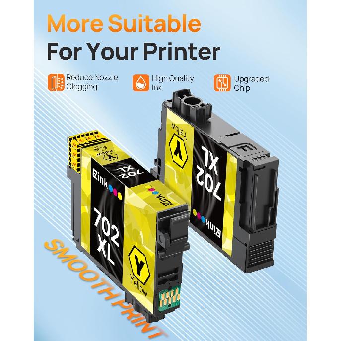 E-Z Ink Remanufactured Ink Cartridge Replacement for Epson 702XL T702XL High Yield Epson 702 T702 To Use with Workforce Pro WF-3720 WF-3730 WF-3733