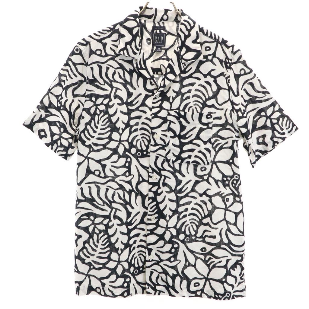 Gap Linen Blend Leaf Pattern Short Sleeve Open Collar Shirt XS White Men's Used