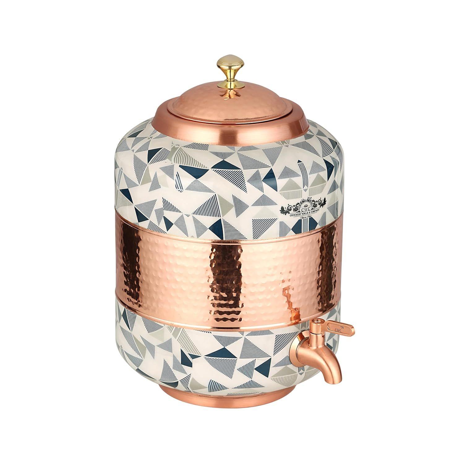 

Copper Water Dispenser, Decorative Damask Pattern, Leak-Proof Tap, Heavy Weight (Blue, 14 Litres)