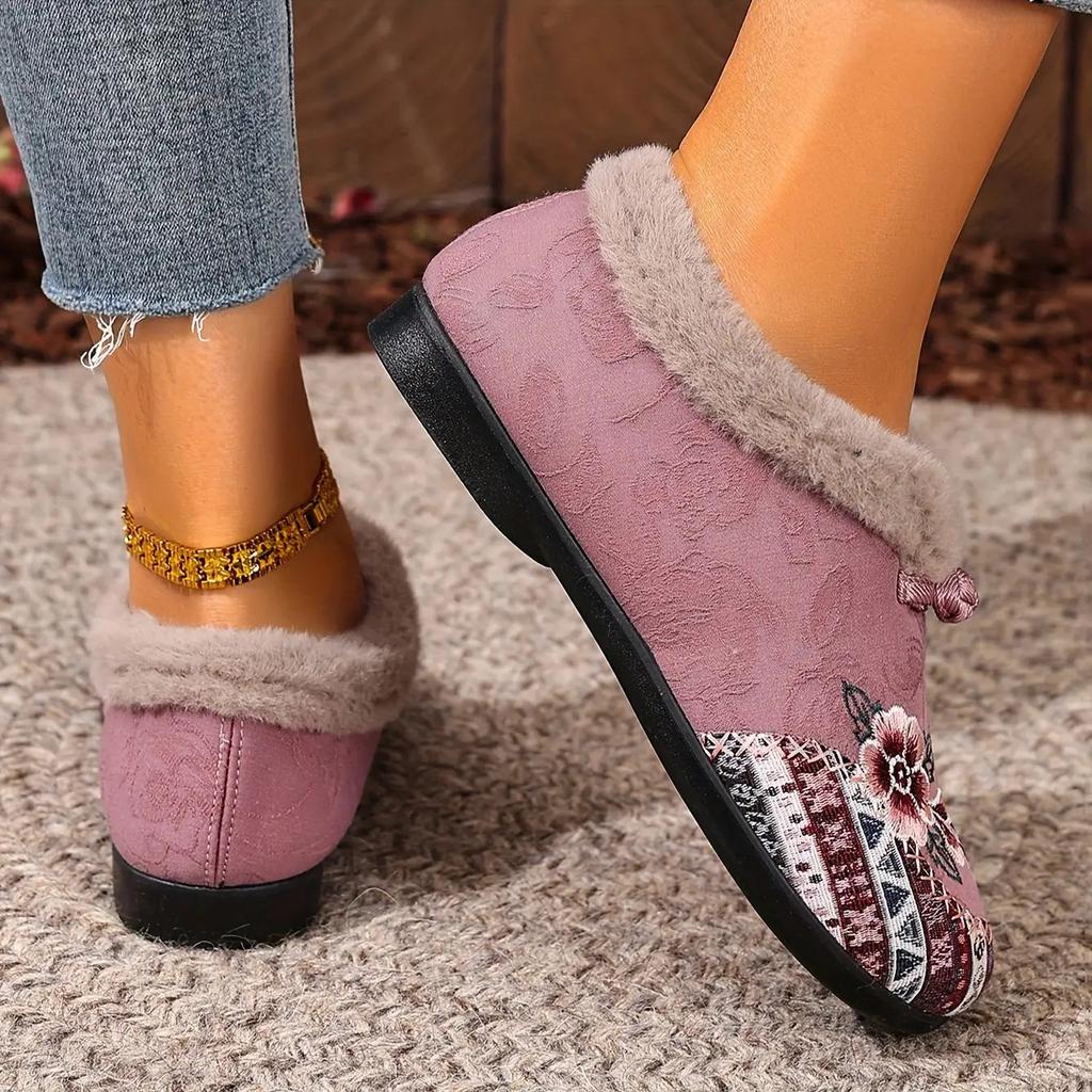 Women's Winter Warm Ankle Boots Lace-Up Front & Arch, Anti-Slip PVC Sole, Lightweight Durable Fabric & Soft Lining, Pink & Brown Tassel Trim