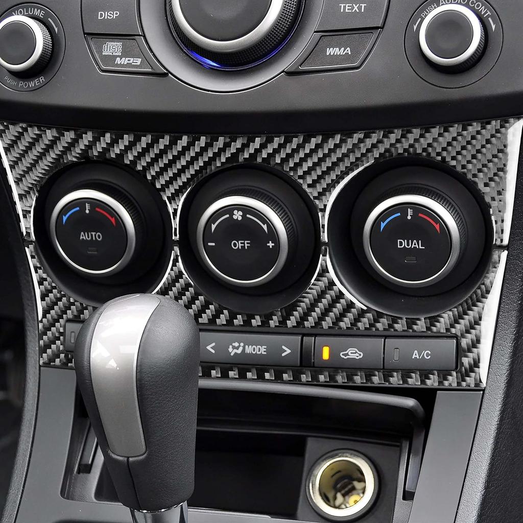 Kohlefaser Autozubehör Innenaufkleber Kompatibel mit Mazda 3 Axela 2010-2013 Mazdaspeed 3 Klimaanlagen-Klimaregelung Bedienfeld AC-Knopf