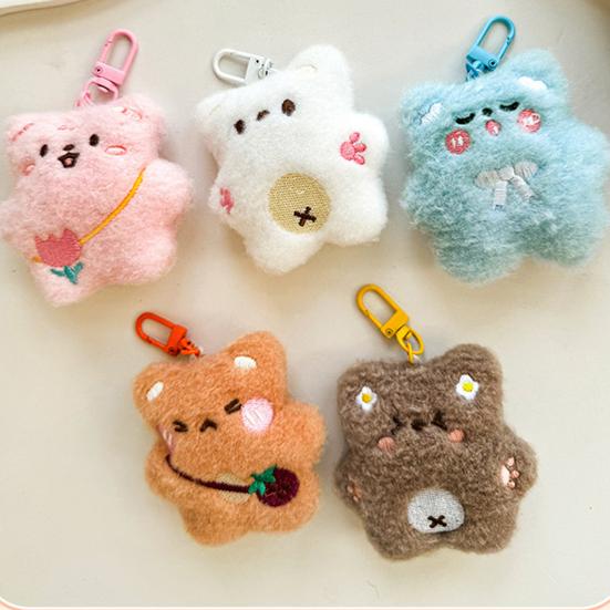 Keychain Soft Plush Star Bear Pendant Cartoon Design Stress Relief Doll Key Holder Backpack Keys Bags Car Decoration