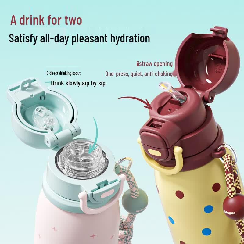 Shidajia 600ml Stainless Steel Dual-Drink Insulated Bottle with Straw