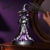 Hand Carved Resin Craft Lighted Witch Figurine Holding Black Cat Statue Gothic Stable Base Figurine Sculpture with LED Lights for Halloween