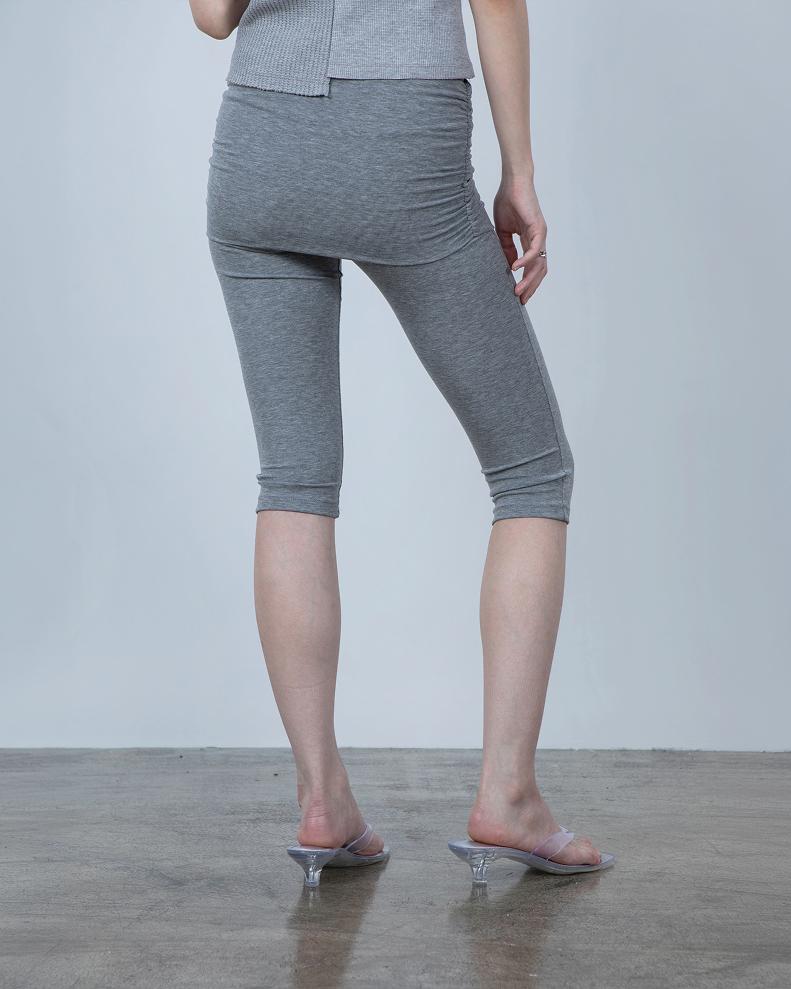 Yokitoki Folding Shirring Capri Leggings [Grey]